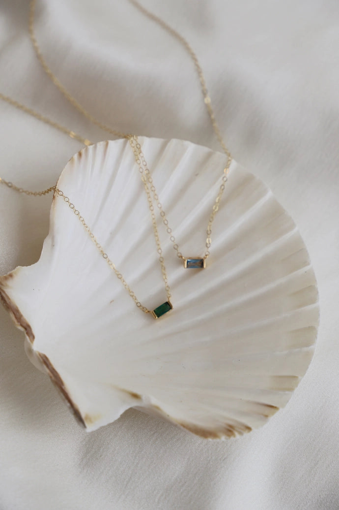 Floating Emerald  Baguette Necklace