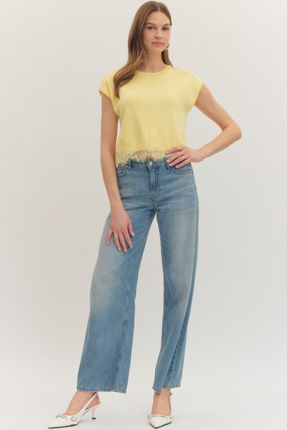 Lace Hem Lemon Knit Top