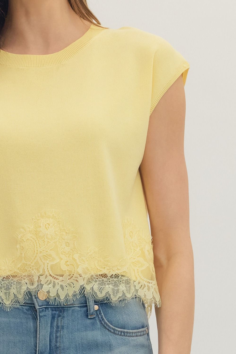 Lace Hem Lemon Knit Top