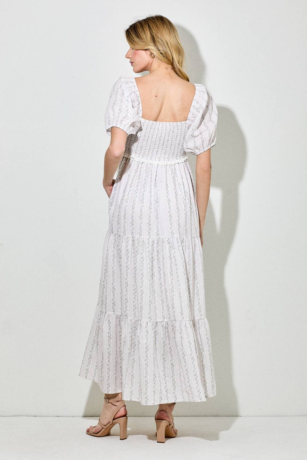 Eyelet Trim Smocked Maxi Dress