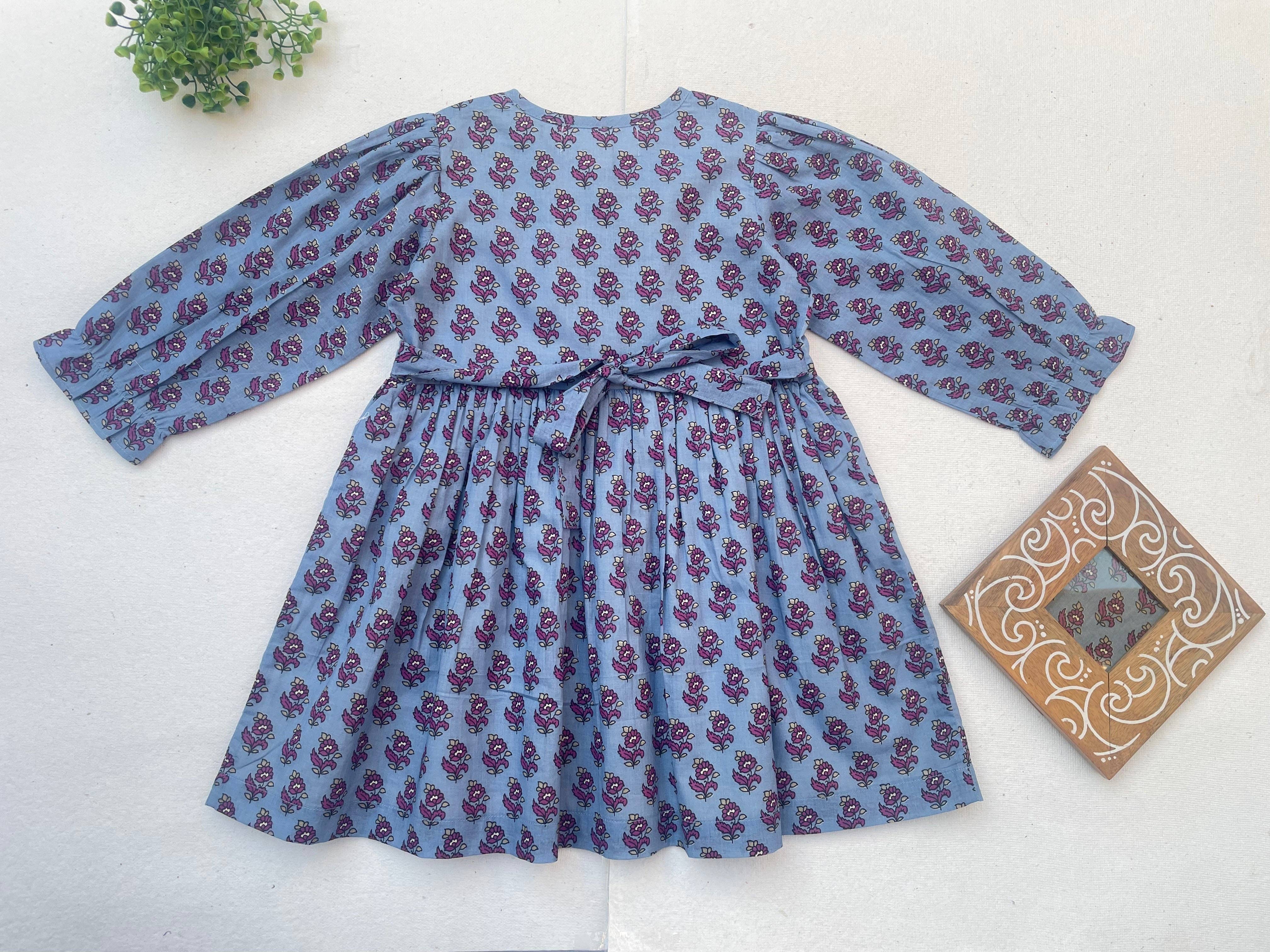 Pale Blue Hand Block Printed Dress
