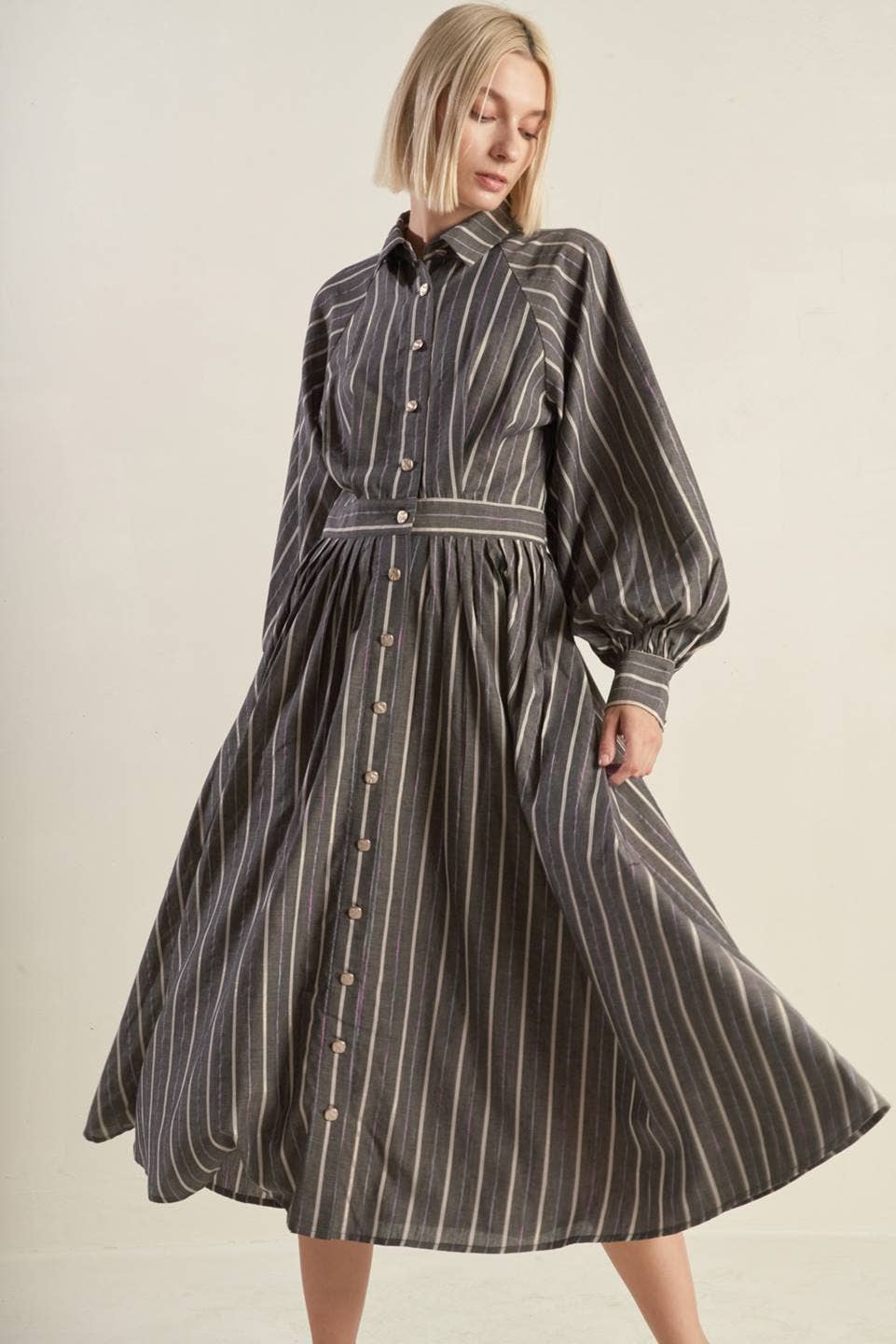 Woven Charcoal Midi Dress