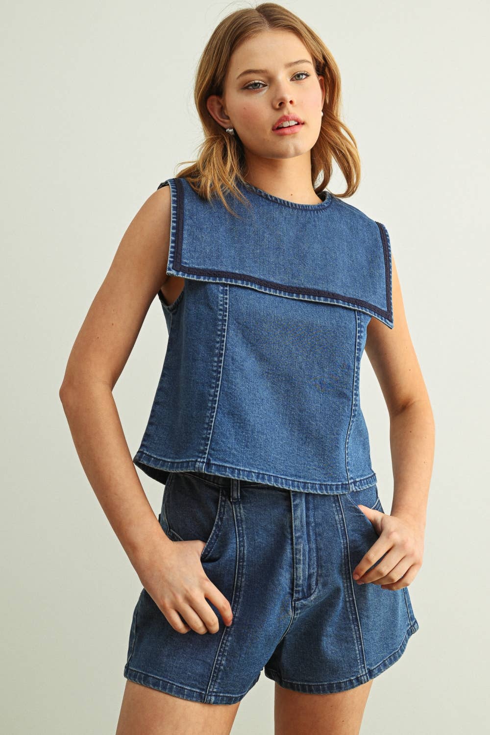 Sailor Collar Denim Top