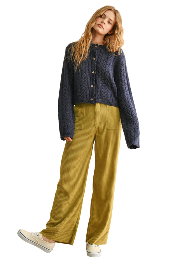 Button Front Cable Knit Cardigan