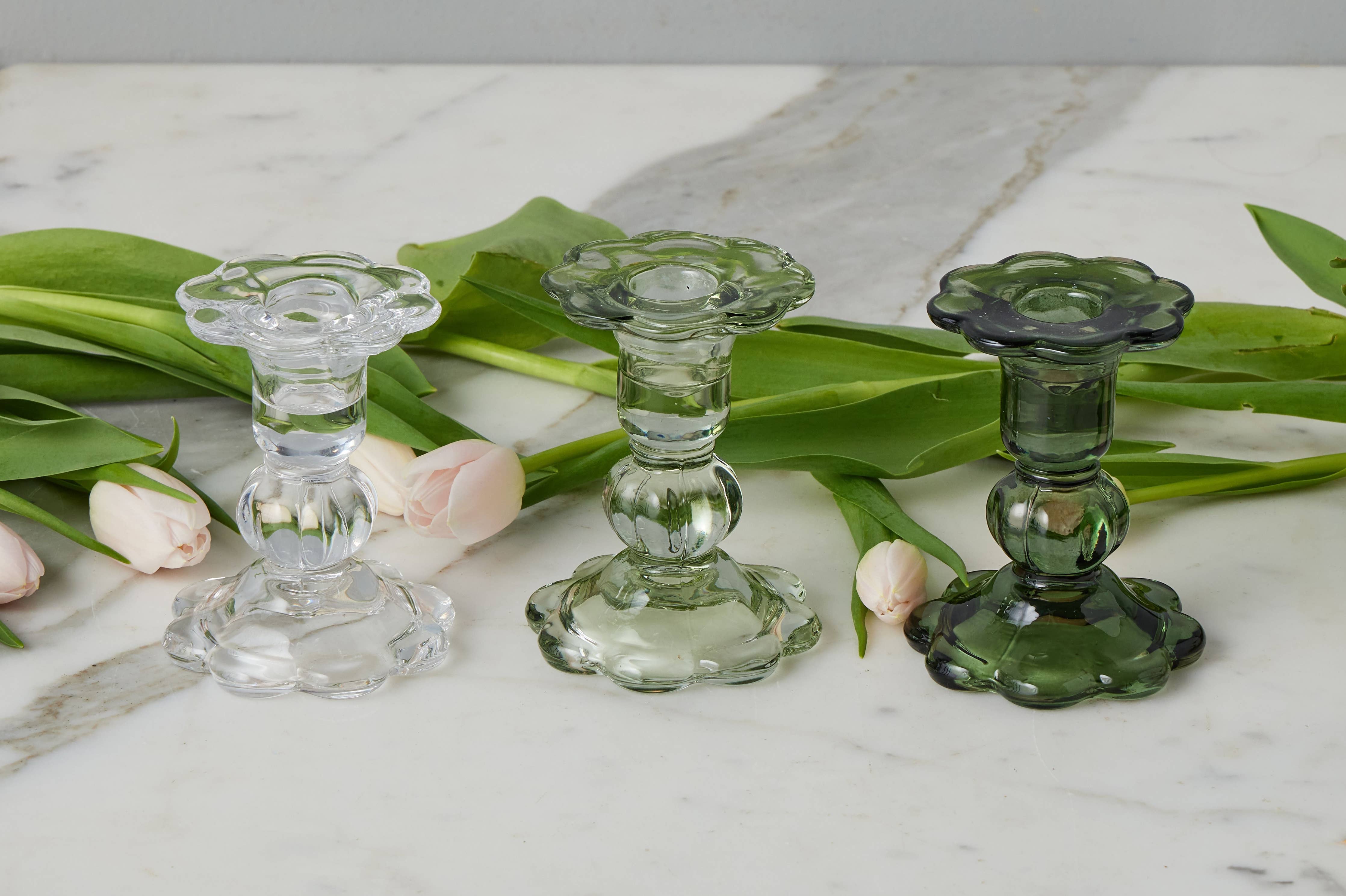 Glass Scalloped Candlesticks