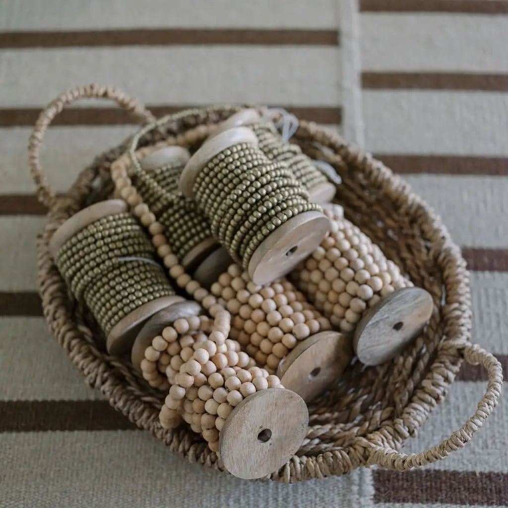 Natural Wood Handmade Bead Garland On Spool