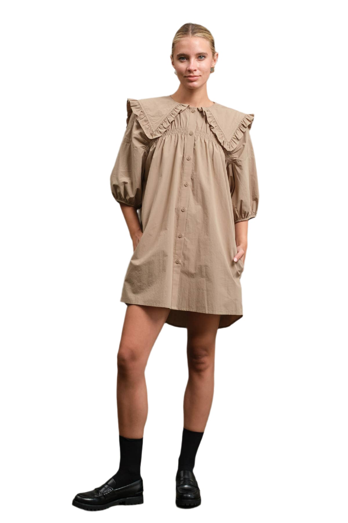 Cotton Ruffle Collar Smock Dress