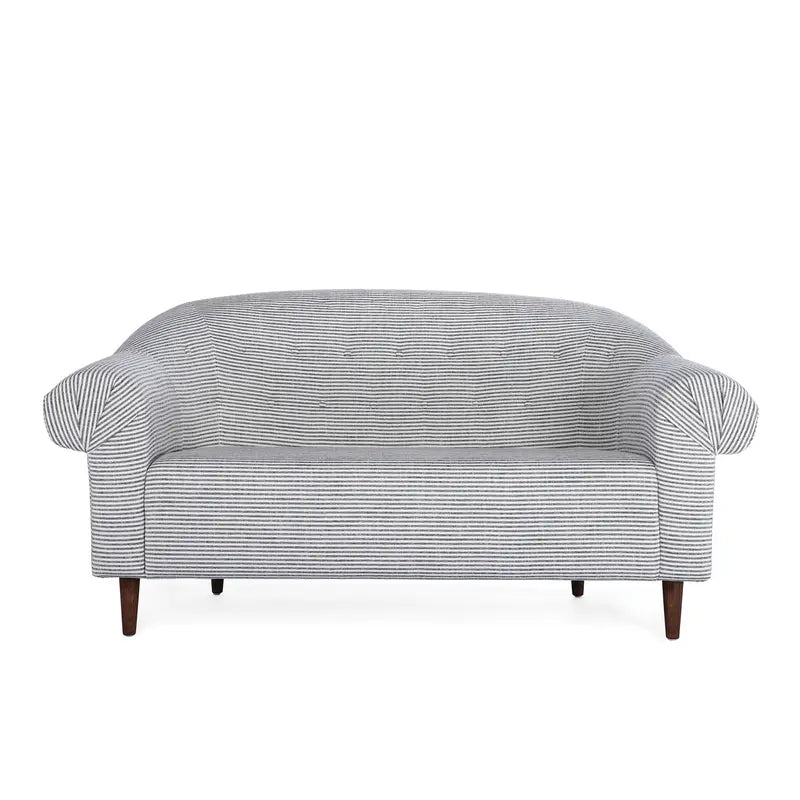 Fabric Upholstered Sofa w/ Stripes & Oak Wood Legs, KD