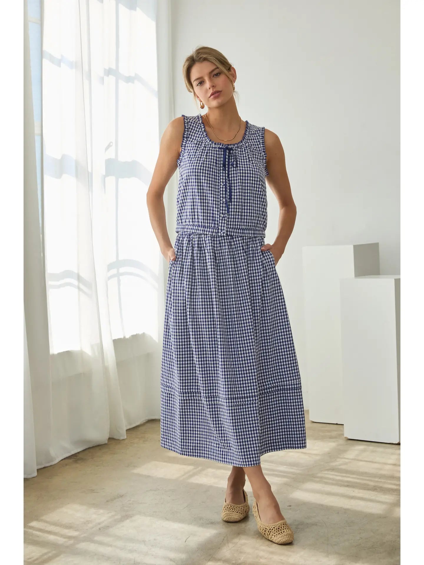 Gingham Navy Midi Skirt
