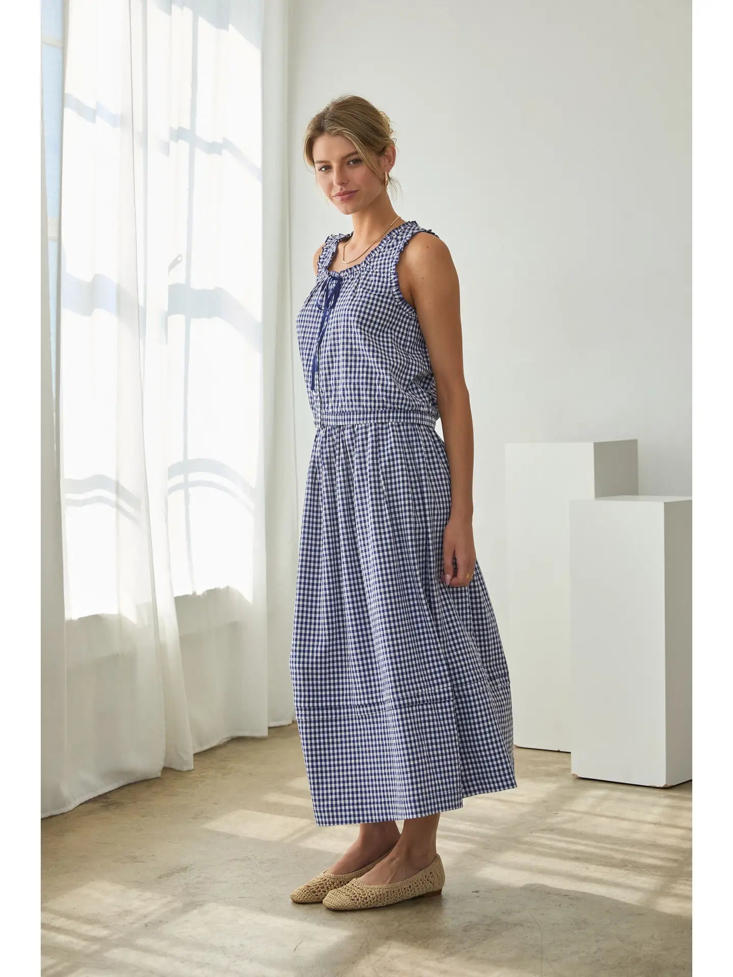 Gingham Navy Midi Skirt