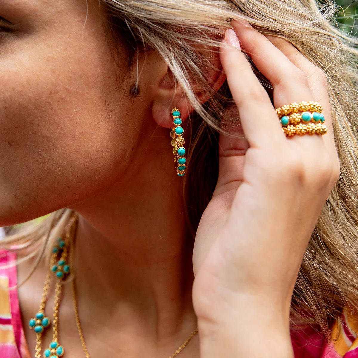 Berry Gem Turquoise Medium Hoop Earrings