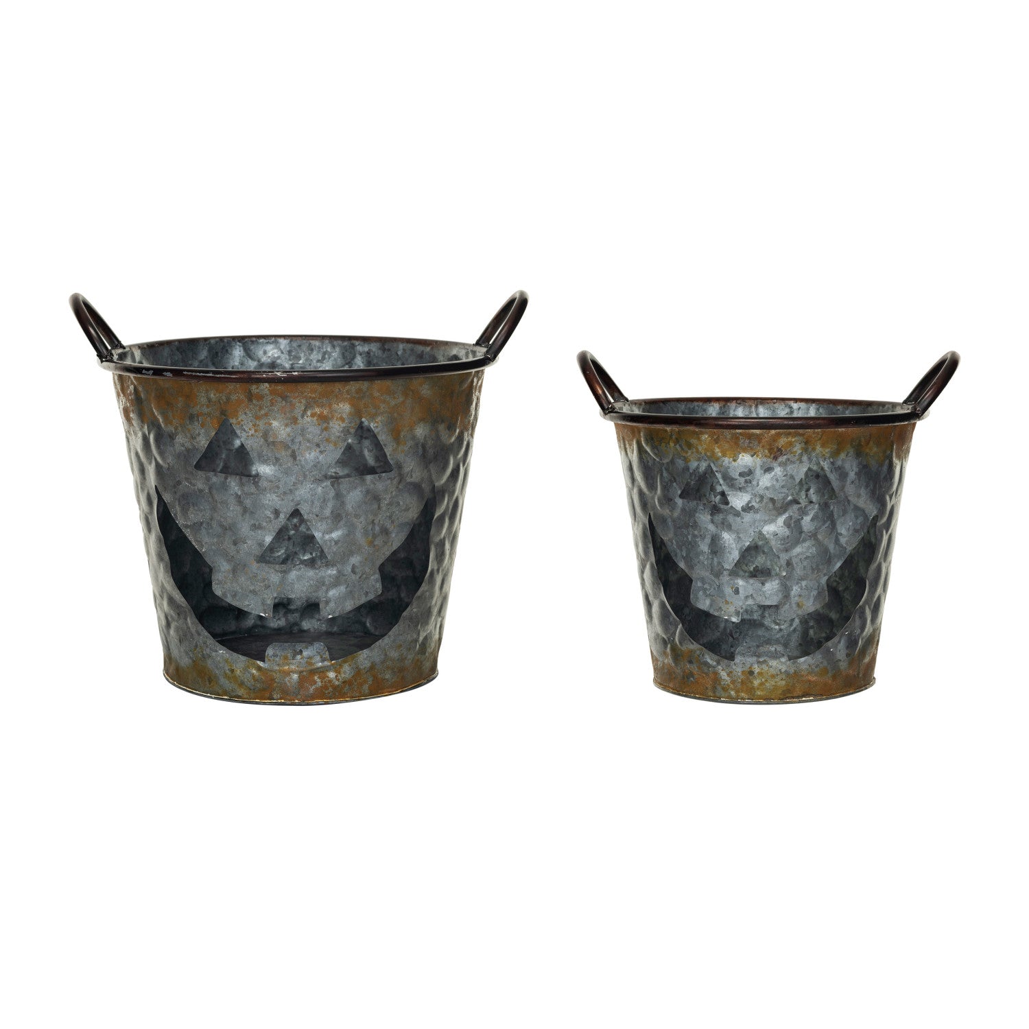 Galvanized Metal Buckets w/ Handles & Jack-O-Lantern Cut-Outs