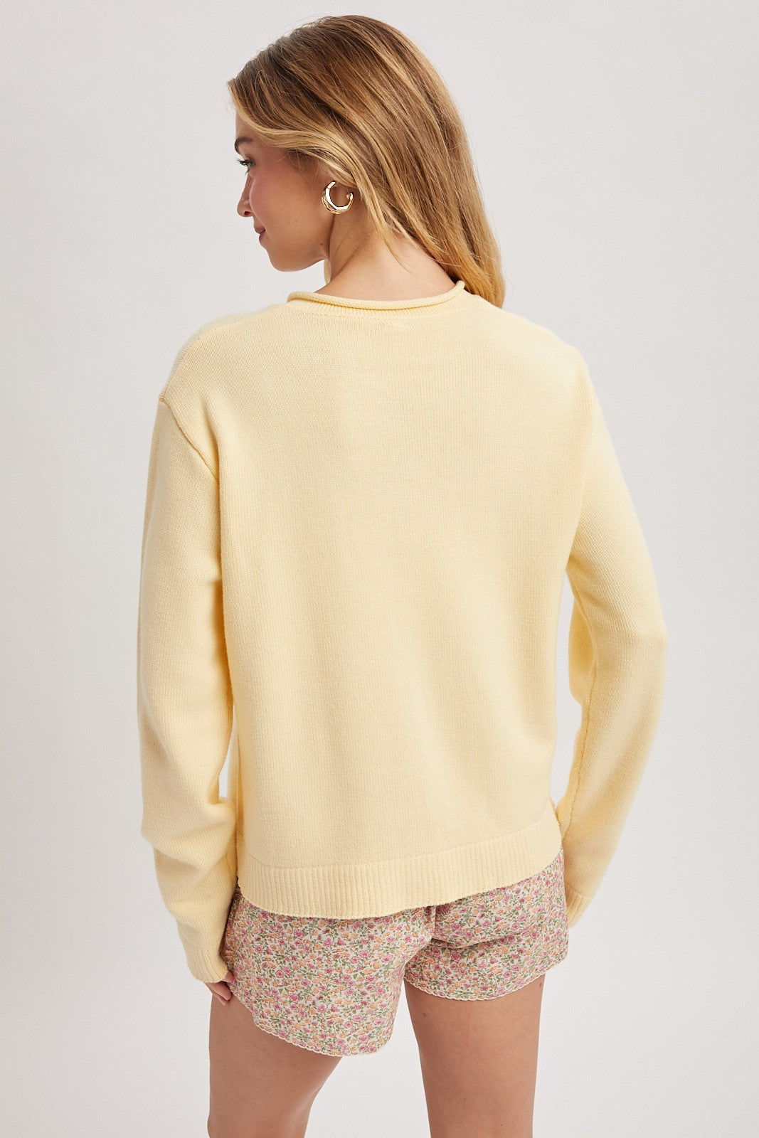 Raw Edge Neckline Lemon Button-Up Cardigan