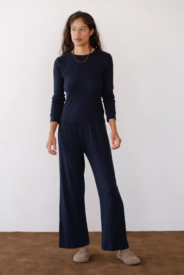 The Pointelle Simple Crop Navy Pant