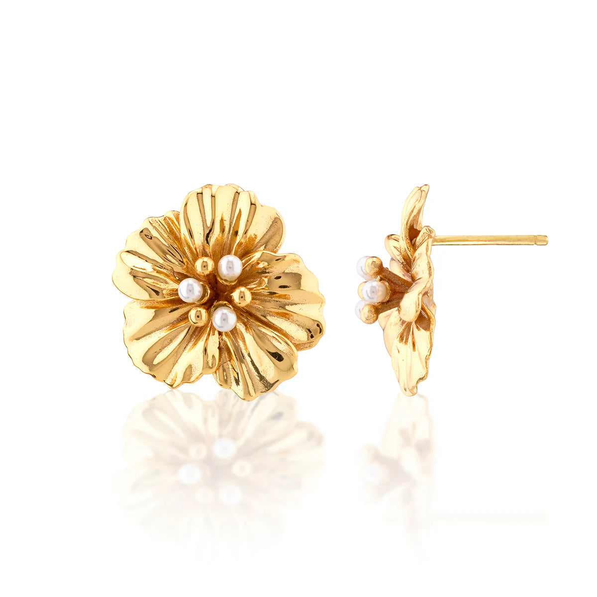 Meadow Nasturtium Pearl Stud Earrings