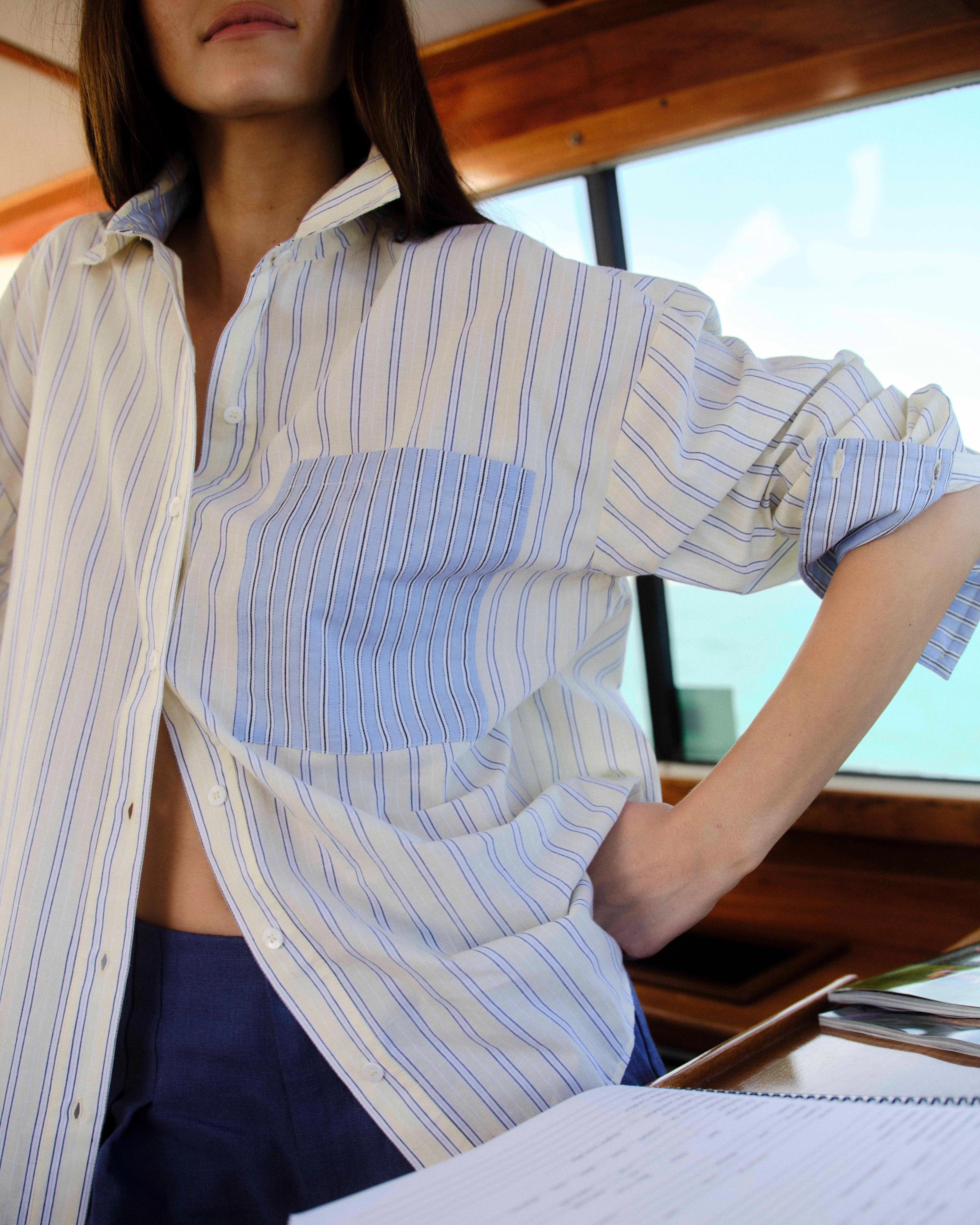 Penelope Button Shirt-Banana Stripe