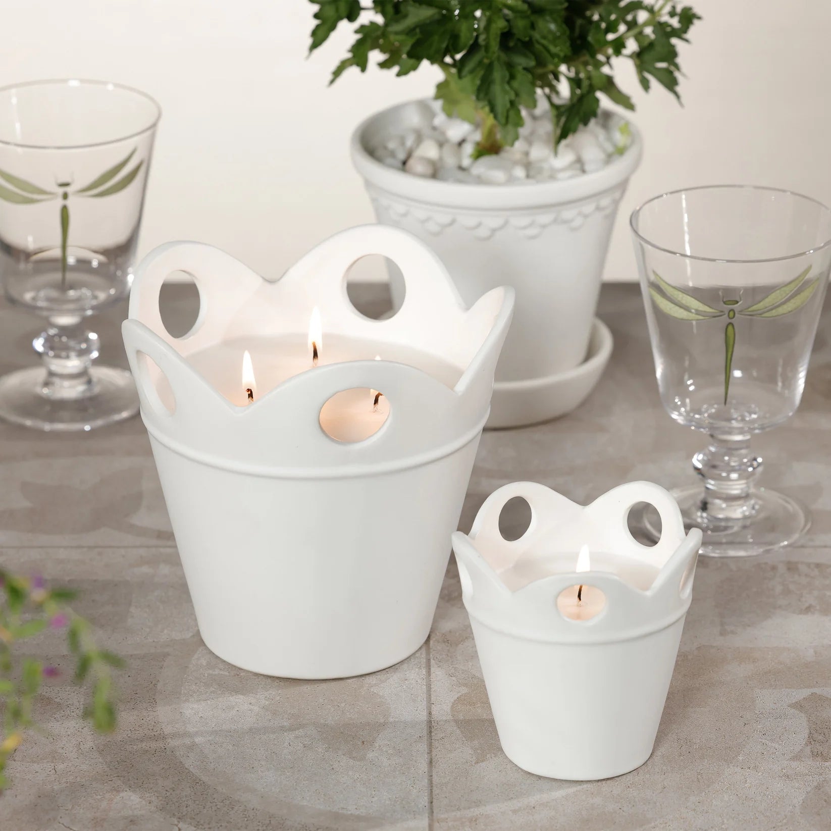 White Flower Pot Candle