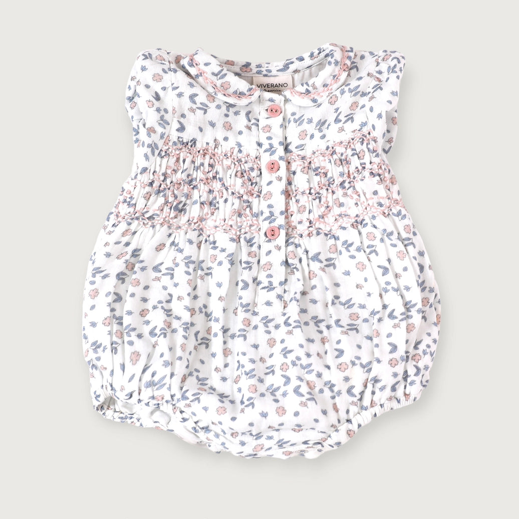 Sophia Floral Hand-Smocked Bubble Baby Romper