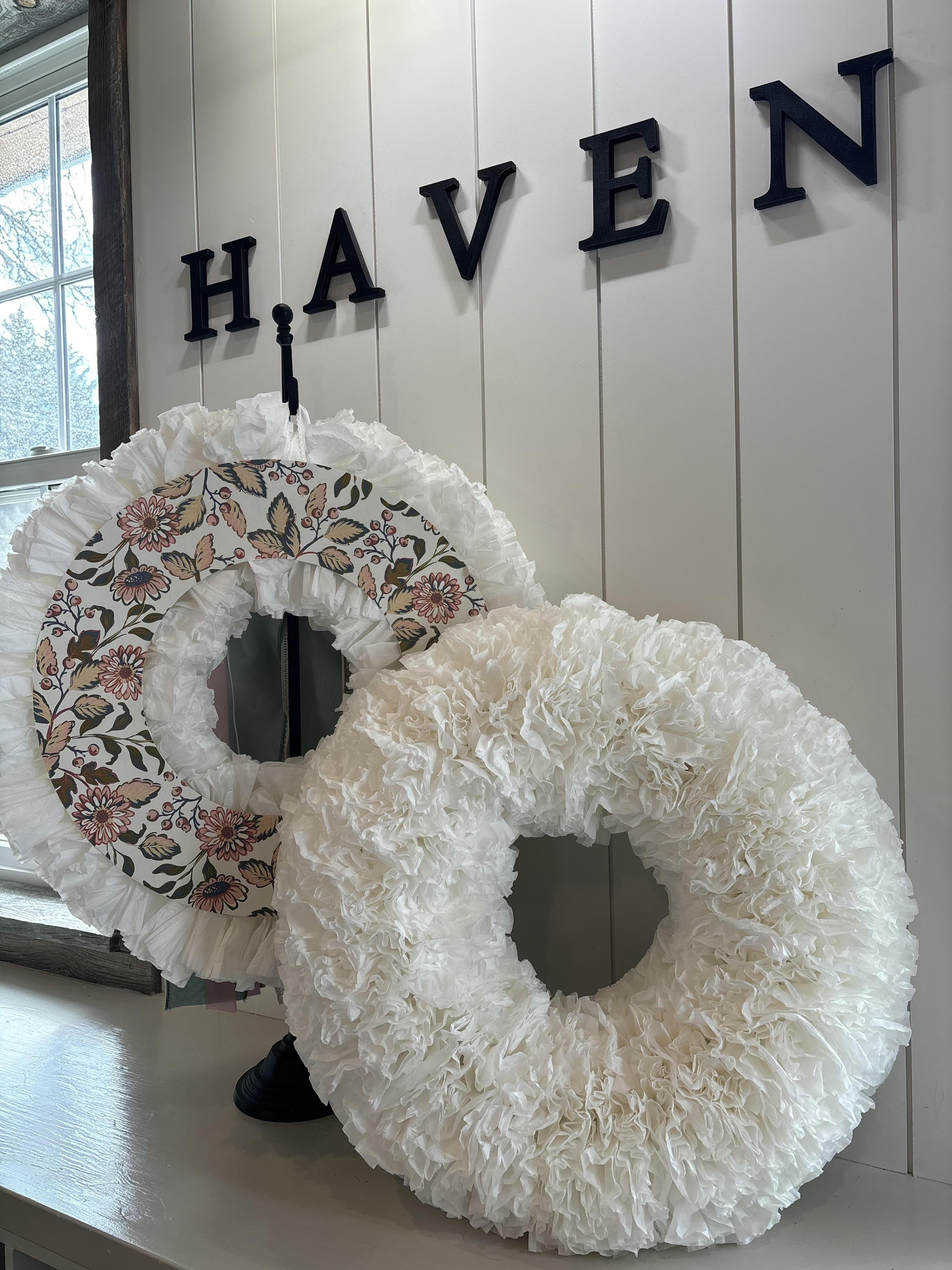 White Paper Wreath with Floral Backing