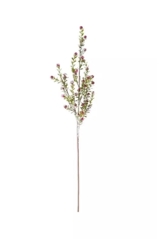 30" Glittered Snowy Red Berry Leaf Stem