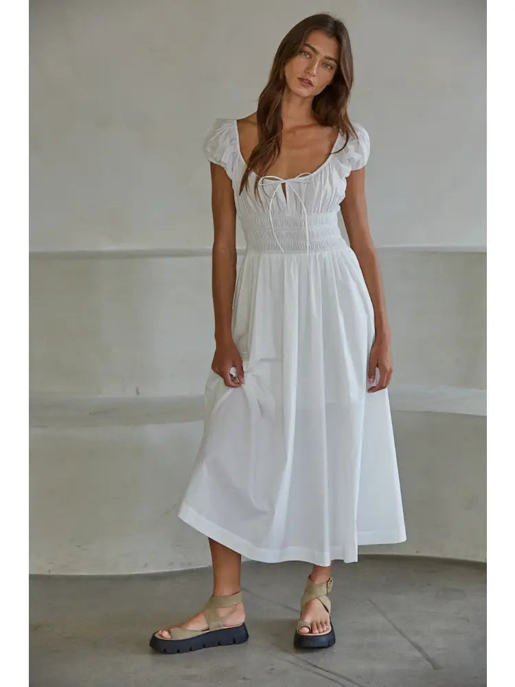 Cap Sleeve Smocked Midi Dress