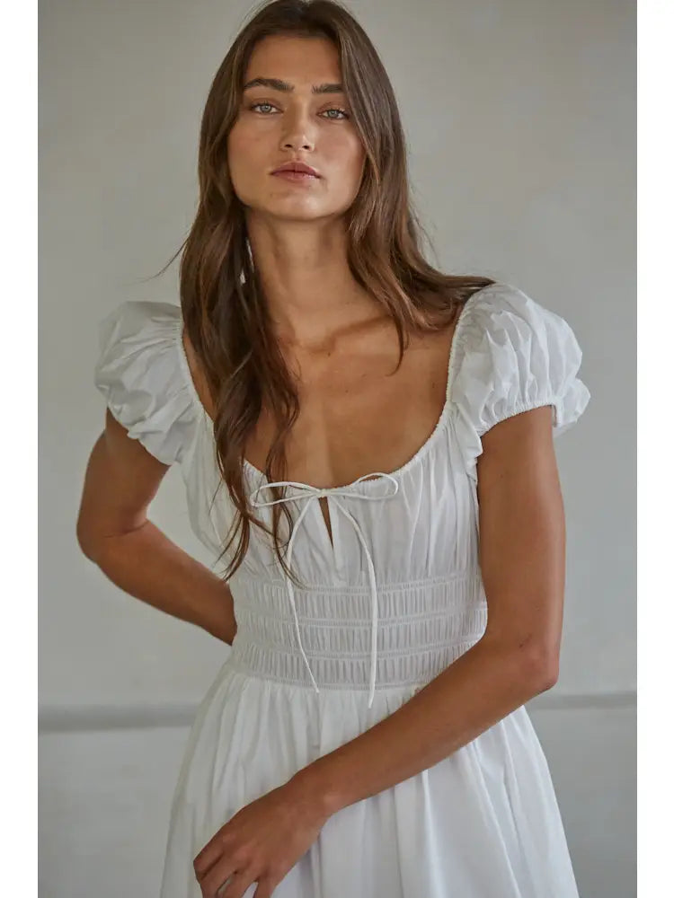 Cap Sleeve Smocked Midi Dress
