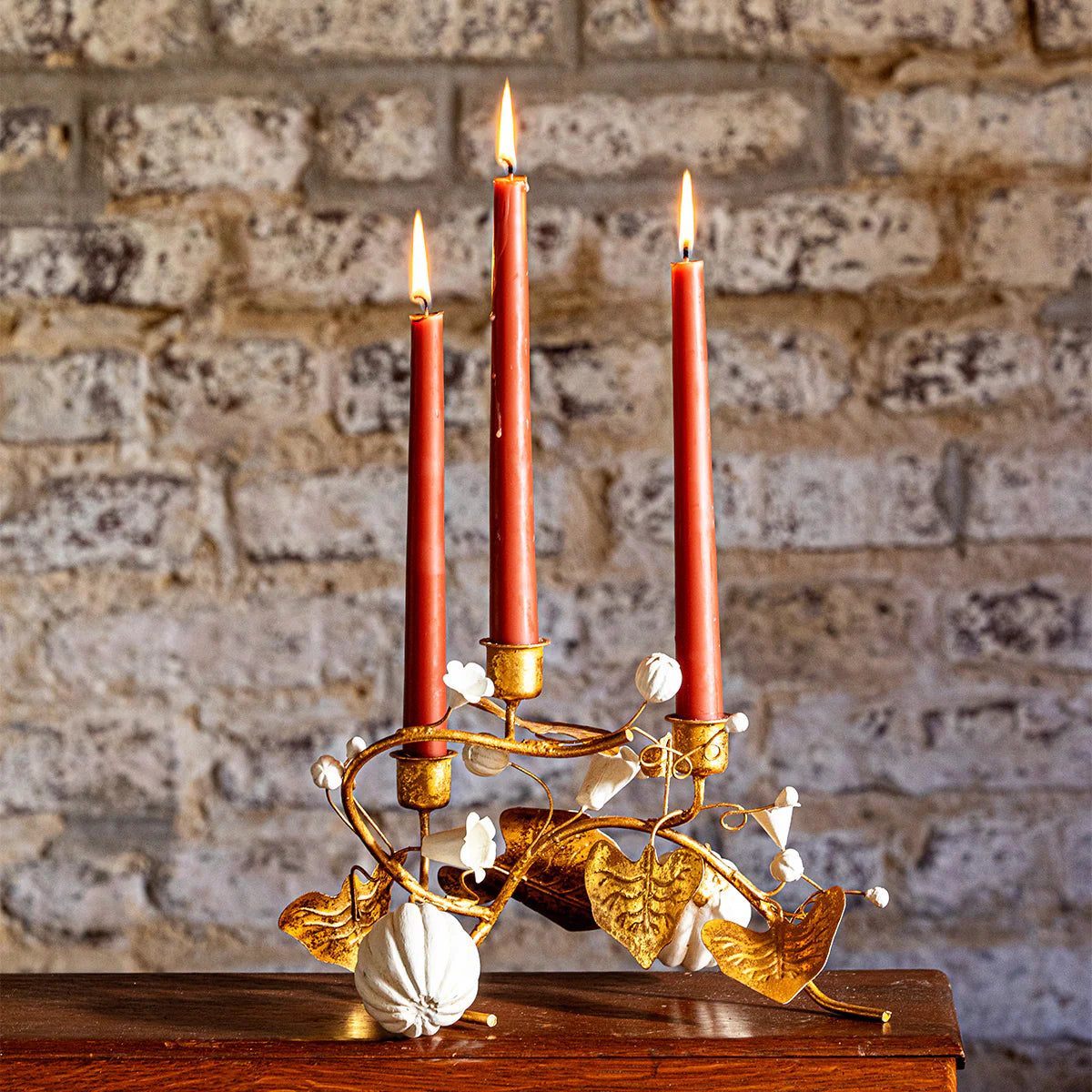 Forest Walk Pumpkin & Vine Triple Candlestick Holder