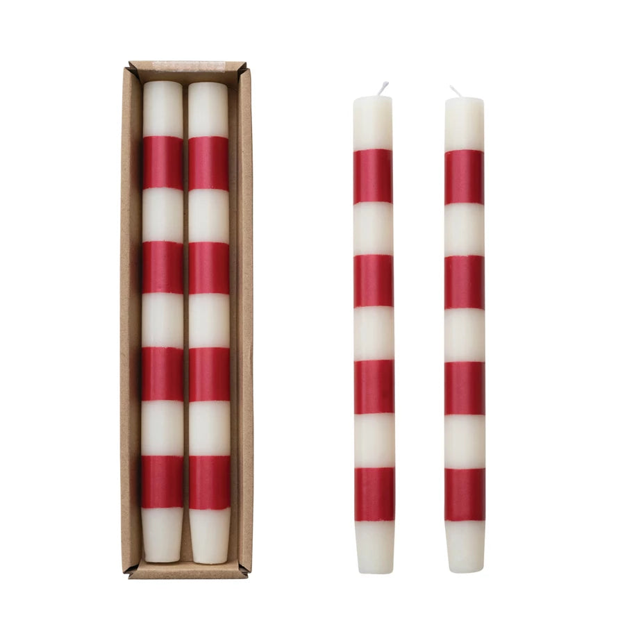 10"H Unscented Taper Candles w/ Stripes in Box, Set of 2