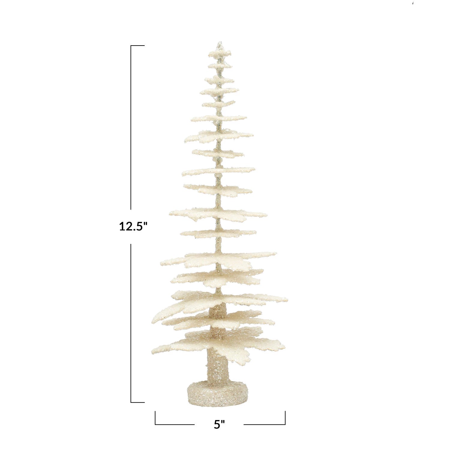 5" Round x 12-1/2"H Coated Paper Tree w/ Glitter, Antique Finish, Cream Color