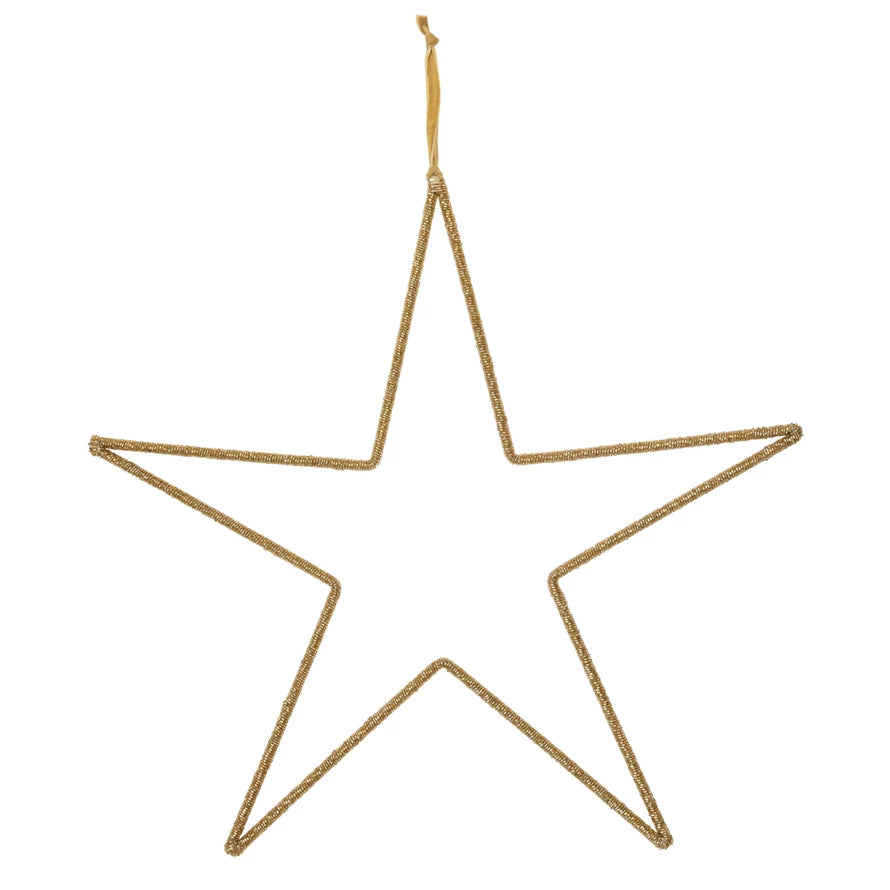 20"W x 20"H Hanging Metal & Glass Bead Star w/ Gold Finish