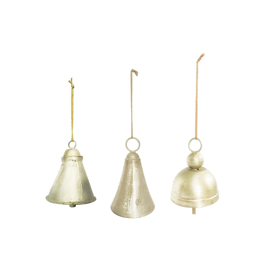 Hanging Metal Bell, Distressed Pewter Finish (Set of 3)