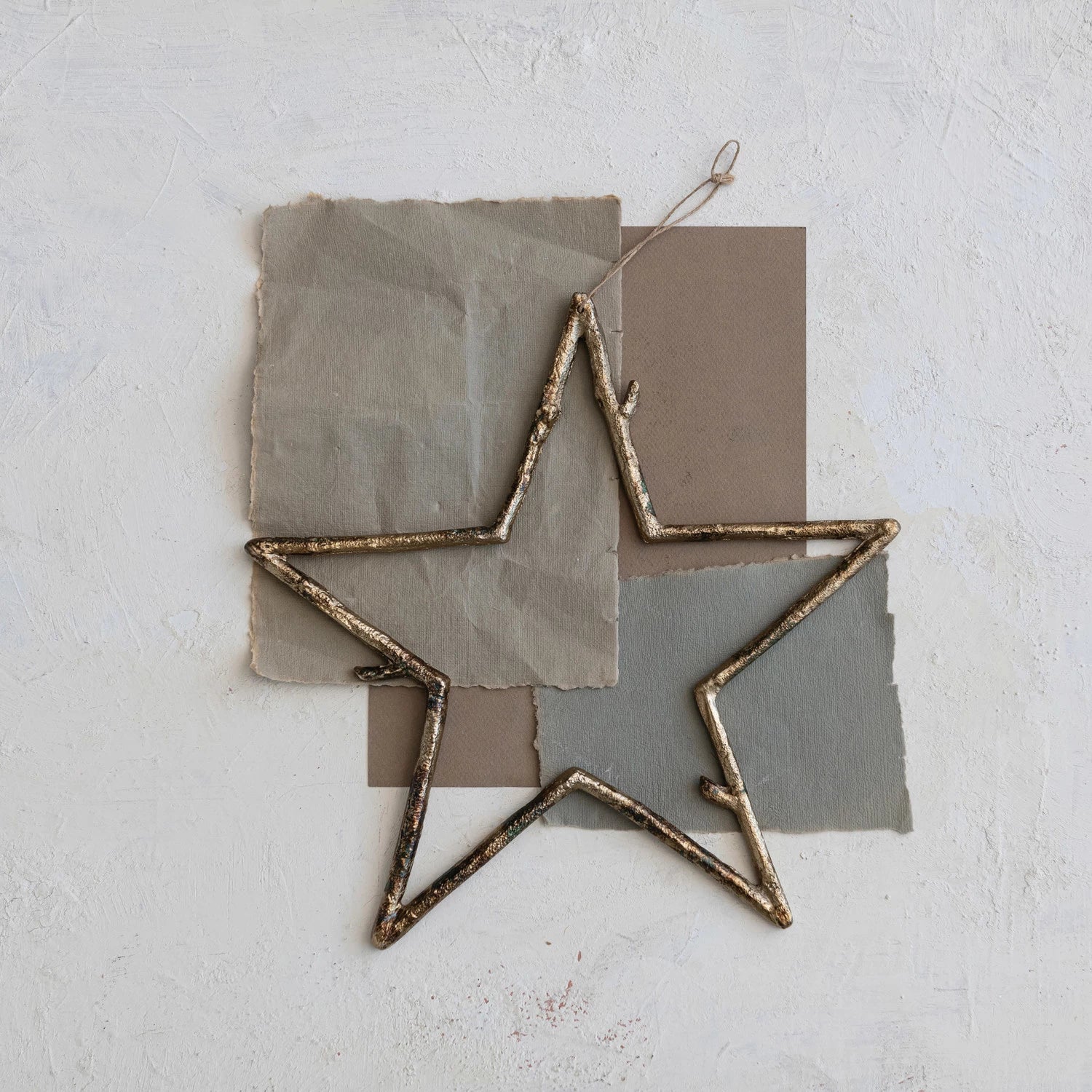 Metal Twig Star Ornament, Antique Gold Finish