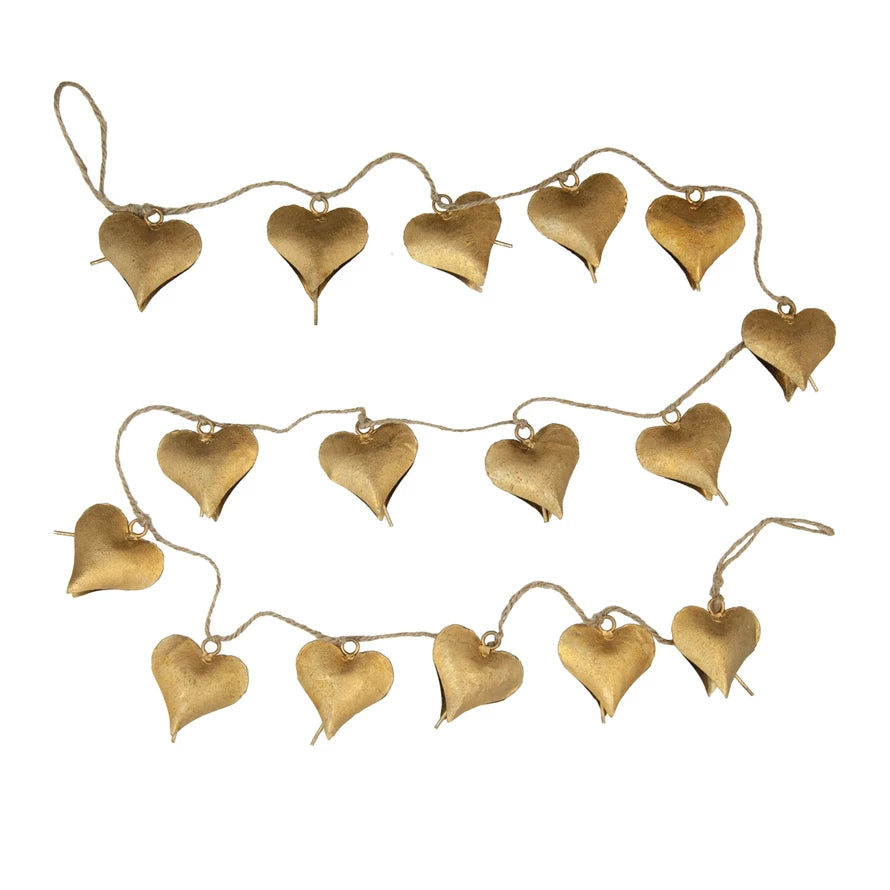 Metal Heart Shaped Bell Garland with Jute Cord