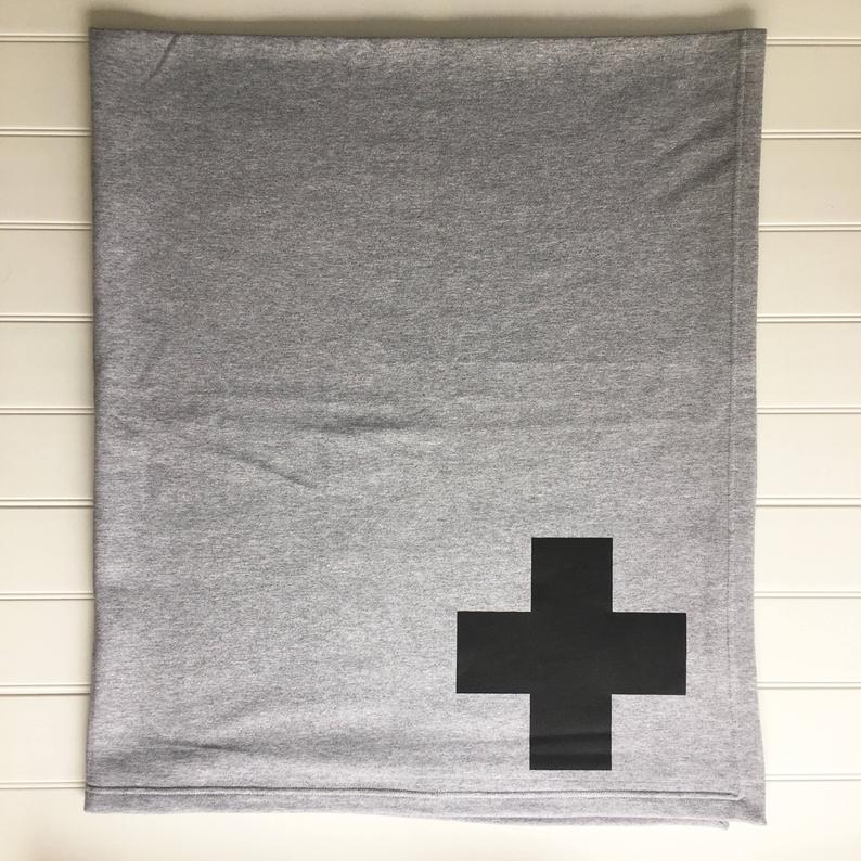 Swiss Cross Sweatshirt Throw Blanket - Athletic Grey