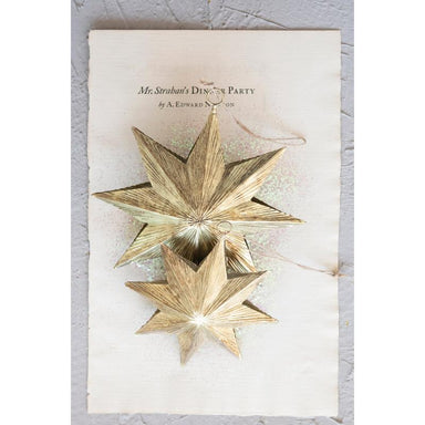 Embossed  Brass Metal Two-Sided Star Ornament 6"H