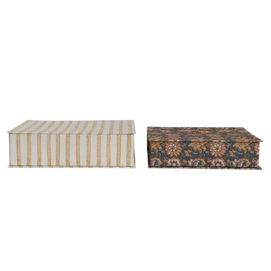 Fabric Covered Boxes w/ Striped/Floral Patterns Set of 2