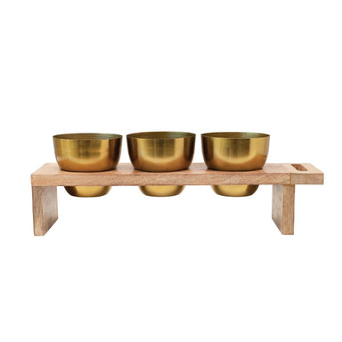 S/4 18-1/2"L 3 Gold Planters in Wood Stand