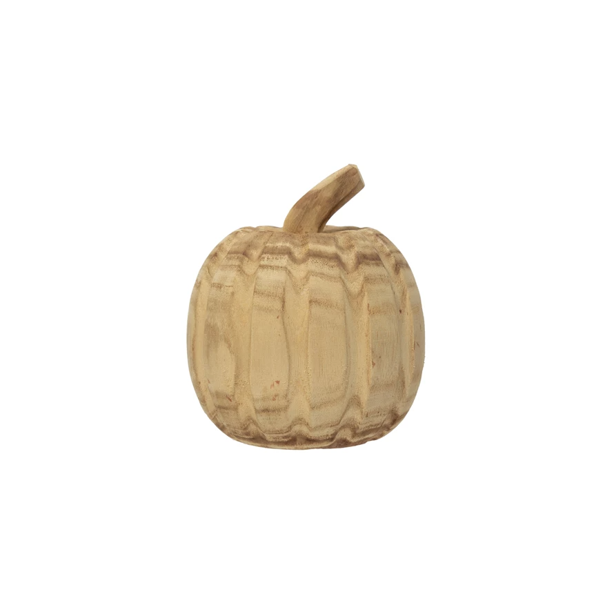 Hand-Carved Paulownia Wood Pumpkin 5" Round