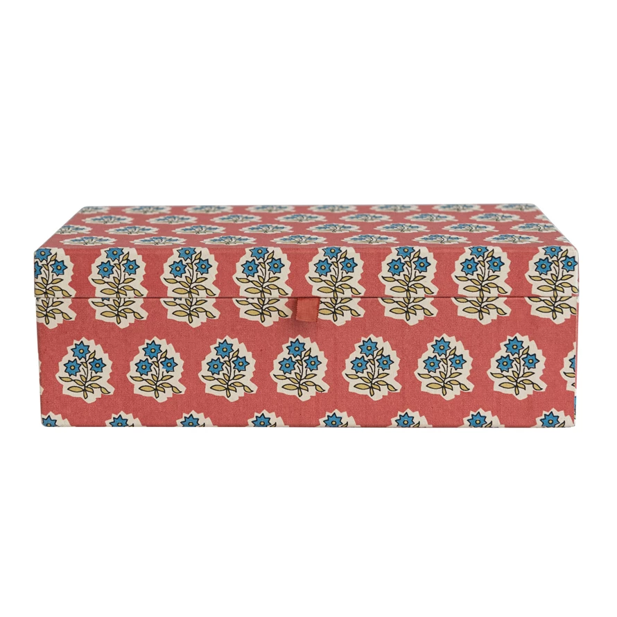 Fabric Covered Jewelry Box w/ Floral Pattern 12"L x 7"W x 4"H