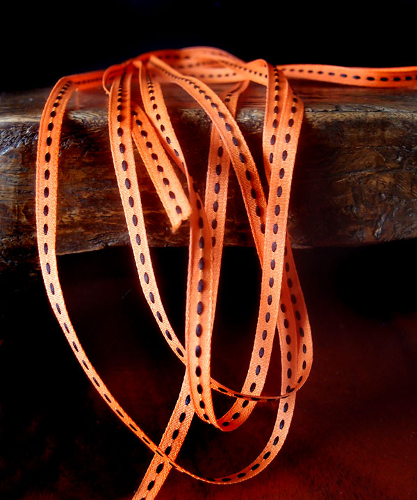 Orange/Black Center Stitch Ribbon 1/4" BY THE YARD