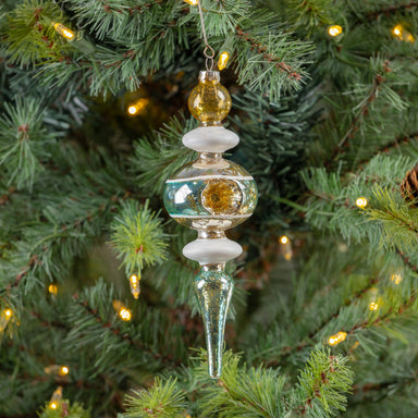 7.5" White, Gold & Blue Finial Ornament Molly