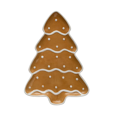 13"L x 9"W Hand-Painted Ceramic Gingerbread Tree Shaped Platter