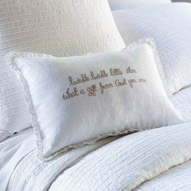 Twinkle Little Star Embroidered White Linen Pillow