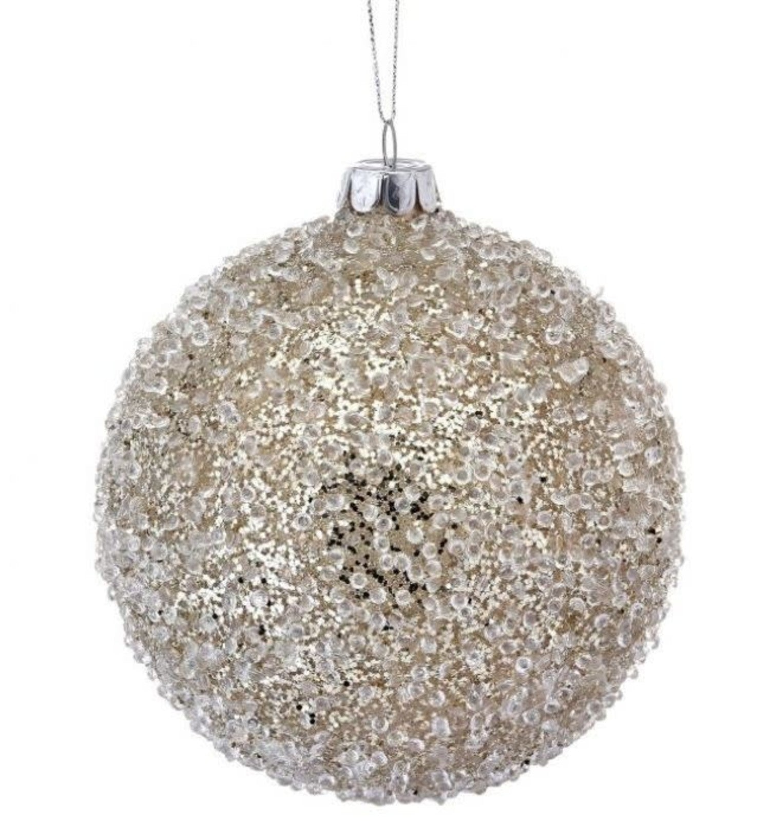 5" GLASS DIMPLED BEADED BALL ORNAMENT