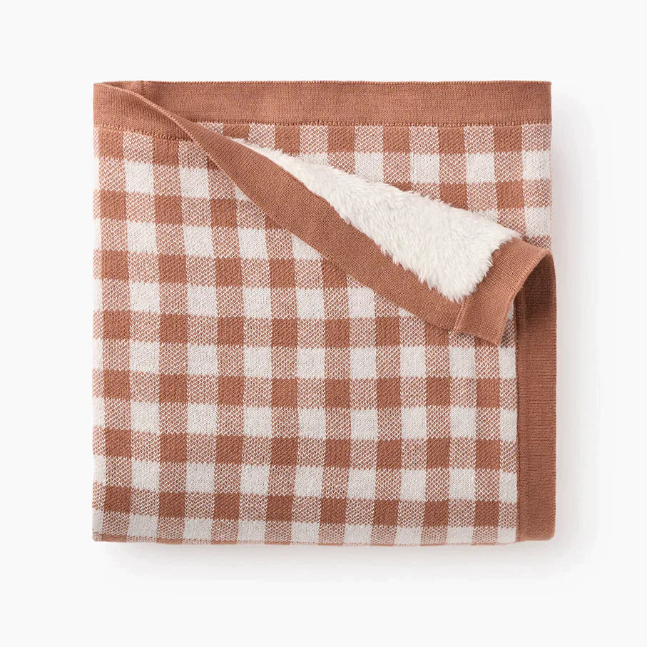 Rust Gingham Fur Back Blanket