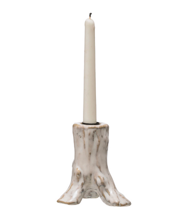 4-1/4"H Stoneware Taper Faux Wood Candle Stick