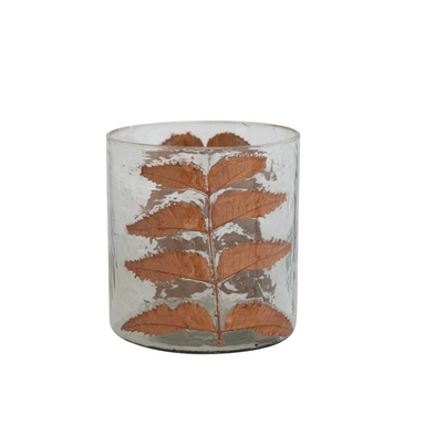 Fall Leaf Glass Candle Holder 6'' Round
