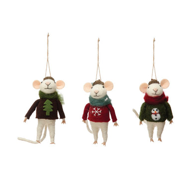 4-1/2"H Wool Mouse Ornament