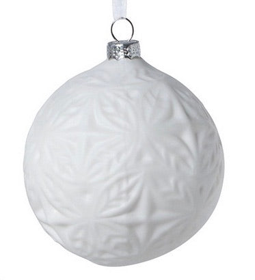 Quilted Pattern Matte White Glass Ball Ornament